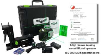 Complete set van de Birdy CL360-3G groene 360 3D-laser met koffer, afstandsbediening en kalibratiecertificaat.