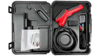 Geo Fennel FVE150 Video endoscoop Voor het inspecteren en bewaken van ontoegankelijke plaatsen zoals in motoren en machines, het bekijken van onderwaterobjecten zoals drainages en damwanden en het bereiken van ontoegankelijke plaatsen zoals verlaagde plafonds, en in de spouw. Op het  3″ grote scherm is alles direct zichtbaar en met één druk op de knop draai je het beeld 180° zodat je altijd een goed perspectief hebt. Ook kun je het contrast, de belichting en de kleuren naar wens aanpassen, iets wat bij veel goedkopere modellen ontbreekt. De Geo fennel FVE 150 heeft de mogelijkheid om foto's en video's op het interne geheugen op te slaan. De video endoscoop heeft 70 MB intern geheugen en een 2 GB SD-geheugenkaart De Geo Fennel FVE 150 video borescope wordt standaard geleverd met een 1m lange flexibele zwanenhals met 17mm camerakop, TV-kabel, USB-kabel, oplader, magneet, haak en spiegel in een stevige kunststof koffer.