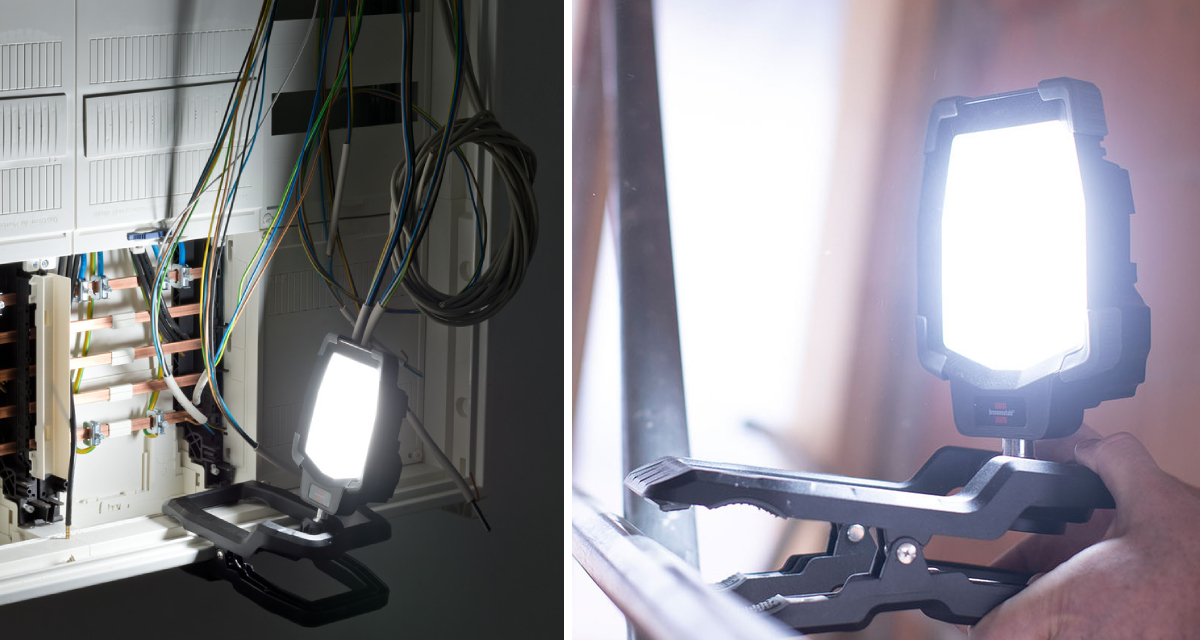 LED-accuspot CL 4050 MA verlicht grote muur tijdens renovatie