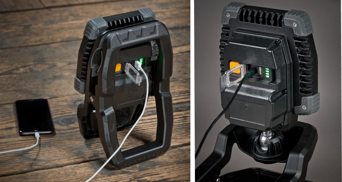 Smartphone opgeladen via USB met LED-accuspot CL 4050 MA