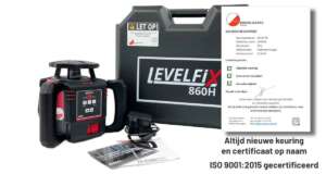 De Levelfix 860H bouwlaser set met transportkoffer, lader en accu.