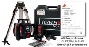 Levelfix 860H set compleet incl. statief & ontvanger "Betrouwbaarheid keer op keer" Dankzij de tilt functie blijft de laser constant de hoogte controleren, waardoor u altijd met de juiste maat werkt. Verandert de hoogte door beweging? Dan blokkeert hij automatisch, waardoor u nooit de fout ingaat. Naast deze functie, heeft de 860H een afschotfunctie. Met deze functie stelt u snel en gemakkelijk een semiautomatisch afschot in op zowel de x- als y-as.