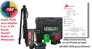 Levelfix CCL283G laser set met LLD200GR ontvanger, statief en gratis 18V adapter naar keuze