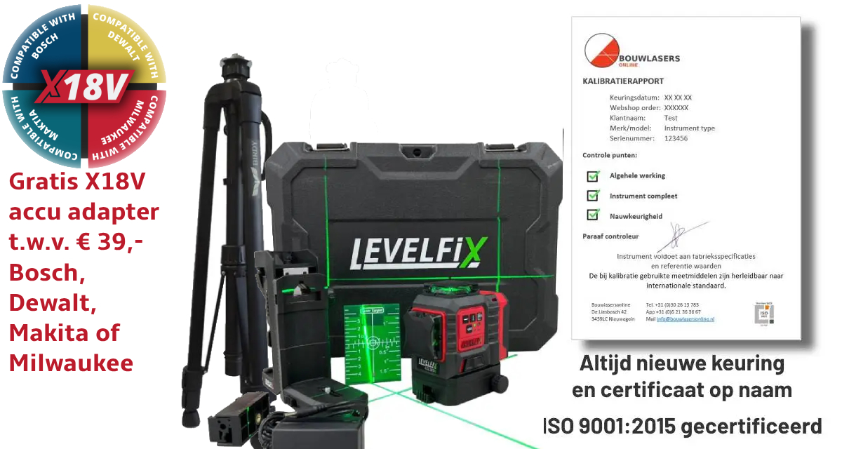 Levelfix CCL283G met statief & Gratis 18V adapter Bouwlasers Online