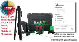 Levelfix CCL284G set inclusief statief en gratis 18V adapter.