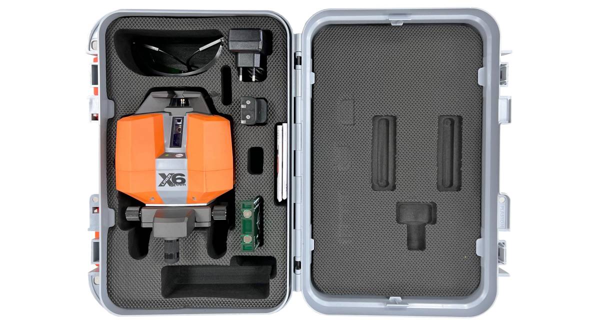 Nedo X-liner 6 Green multilijnlaser set in een open koffer