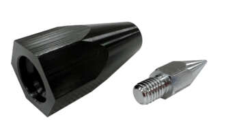 Prisma- Roverstok punt 5/8" Punt uit geanodiseerd aluminium met ingeschroefde stalen tip, een totale lengte van 80 mm en 5/8"inwendig draad. Passend op alle prisma en roverstokken met uitwendig 5/8"draad.