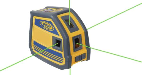 Visualisatie van de vijf haaks op elkaar staande laserpunten van de Spectra LP51G.