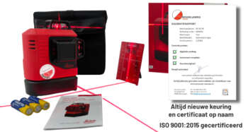 Een horizontale en twee verticale laserlijnen van 360° in rood