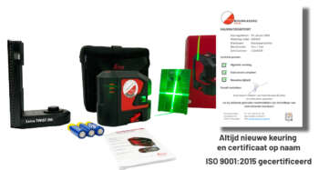 De professionele Leica Lino L2G-S groene kruislijnlaser met zijn kenmerkende robuuste ontwerp.