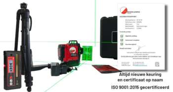 Complete LevelFix CCL460G 3D lijnlaser set met statief, LLD200GR ontvanger en koffer.