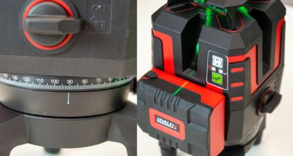 Detailopname van de accu en aan/uit-schakelaar van de Levelfix CCL680G