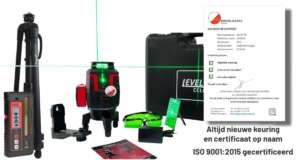 Levelfix CCL680G Set compleet uitgestald voor de koffer inclusief kalibratiecertificaat, LLD200GR handontvanger en in hoogte verstelbaar statief