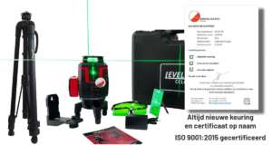 Levelfix CCL680G Set uitgestald voor de koffer inclusief kalibratiecertificaat en in hoogte verstelbaar statief