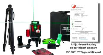 Levelfix CCL680G Set uitgestald voor de koffer inclusief kalibratiecertificaat en in hoogte verstelbaar statief