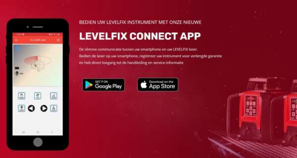 Levelfix Connect smartphone app interface voor bediening lasers