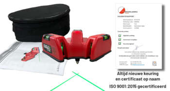 Inhoud van de Levelfix FL190G set inclusief laser, accessoires en koffer.