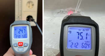 LEVELFIX TI810 thermo-/hygrometer Ook voor stukadoors of schilders is deze thermo-/hydrometer een handig hulpje. Meet nauwkeurig en snel luchtvochtigheid, dauwpunt en luchtkwaliteit. Zo weet je op welke temperatuur dauwvorming ontstaat of dat de temperatuur en vochtigheid juist is voor verwerking.  De TI810 is een slimme all-in-one meter, zo meet je bijvoorbeeld:  dauwpunt;  luchtvochtigheid;  ruimte-temperatuur;  de gemiddelde temperatuur van alle soorten materialen en oppervlaktes.  Nauwkeurig meten met infrarood De Levelfix TI810 meet door middel van infrarood snel en nauwkeurig.  Hij projecteert een cirkel van stippen, zodat je precies kunt zien welk oppervlakte je meet. De gemiddelde temperatuur wordt weergegeven op het grote, heldere lcd-display. Om er zeker van te zijn dat de infraroodmeting juist is, kun je voor de meeste materialen en ondergronden een emissiewaarde instellen. Zo krijg je eenvoudig en snel een nauwkeurige meting.  De LEVELFIX TI810 infrarood thermo-/hygrometer wordt geleverd met 9v batterij in een stevige tas. 