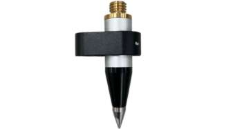 Prismapunt 100 mm Met deze uit aluminium vervaardigde prismapunt met een totale lentgte van 100mm kunt je met het prisma vlak boven de grond meten. Deze prismapunt is voorzien van een 5/8"draad aansluiting en een doosniveau.