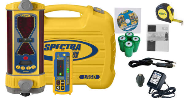 De Spectra LR60W machine ontvanger Aflezing via grote heldere LED's Voorzien van loodrecht sensor en bladhellingsindicator Loodrecht compensator Draadloze cabine display