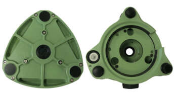 Stelschroevenblok zonder optisch lood Dit stelschroevenblok zonder optisch lood is voor zien van een 5/8" statief aansluiting en een geforceerde centrering. I.c.m. een stelschroevenblok adapter (Draaibaar of vast)te gebruiken voor een Prismastation of GNSS/GPS basisstation