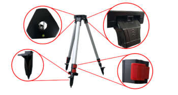 Aluminium compact licht bouwstatief Met een minimum hoogte van  0,71 m en een maximale hoogte van 1,45 m is dit licht statief prima te gebruiken bij lichte lasers en waterpaskijkers. Snelklem Dit lichte aluminium statief  is uitgerust met 2 telescopische poten voorzien van snel klemmen om te vergrendelen.